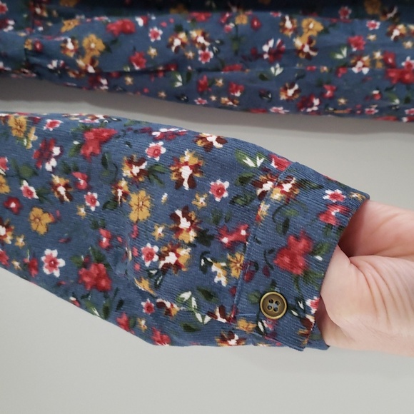 Umgee Corduroy Floral Shirtdress Small Blue Button Down Long Sleeve Lightweight - Picture 3 of 10